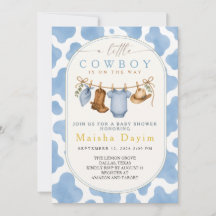 Liten Cowboy Pojke Blå Ko Tryck Baby Shower