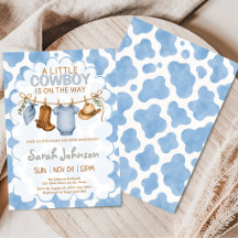 Liten Cowboy Pojke Blå Ko Tryck Baby Shower
