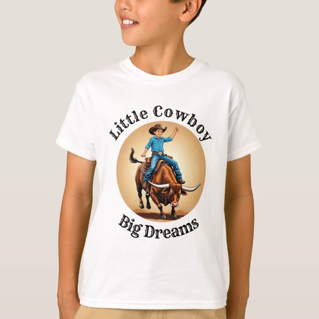 Liten Cowboy Stora Drömmar Tjurryttare T Shirt (Framsida)