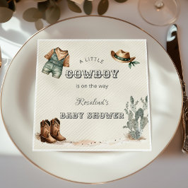 Liten Cowboy Västerländsk Baby Shower Vattenfärg Pappersservett