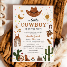 Liten Cowboy Western Baby Shower Inbjudan
