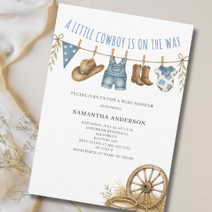 Liten Cowboy Western Klädstreck Babyfirande Inbjudningar