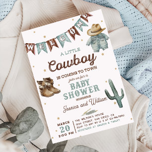 Liten Cowboy Wild West Pojke Baby Shower Inbjudan