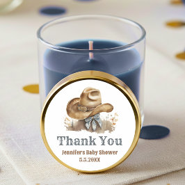 liten cowboyhatt baby shower tack västern runt klistermärke