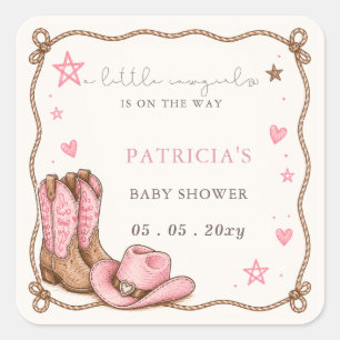Liten Cowgirl Är På Väg flicka Barnkalas Fyrkantigt Klistermärke