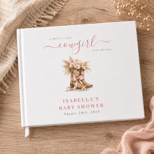 Liten Cowgirl Blommiga Stövlar Rosa Band Babyflick Gästböcker