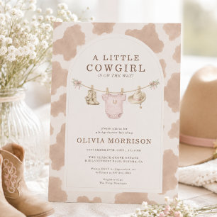 Liten Cowgirl Klädstreck Ko-mönster Bebisdusch Inbjudningar