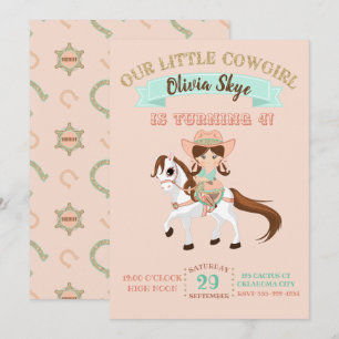 Liten cowgirl på häst flickas födelsedag inbjudningar