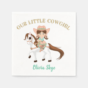 Liten cowgirl på häst Western flickors födelsedag Pappersservett