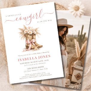 Liten Cowgirl På Väg Flick Baby Shower Foto Inbjudningar