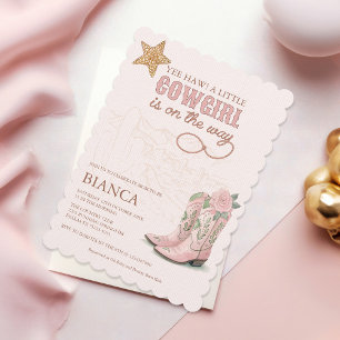 Liten Cowgirl Rosa Baby Shower Inbjudan