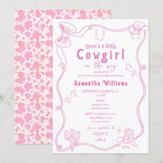 Liten cowgirl rosa flicka baby shower inbjudningar