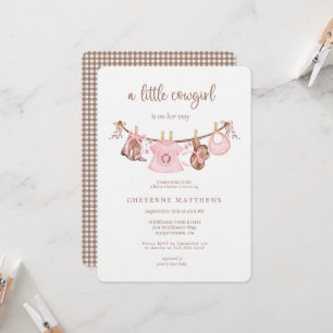 Liten cowgirl rosa klädstreck baby shower inbjudningar
