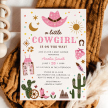 Liten cowgirl rosa western baby shower-inbjudan