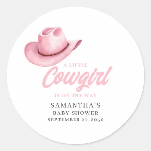 Liten cowgirl rosa western baby shower runt klistermärke