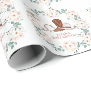 Liten Cowgirl Western Blommig Flick Baby Shower Presentpapper