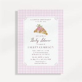 Liten croissant rosa randig fransk baby shower inbjudningar