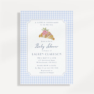 Liten croissantblå rutiga baby shower inbjudningar