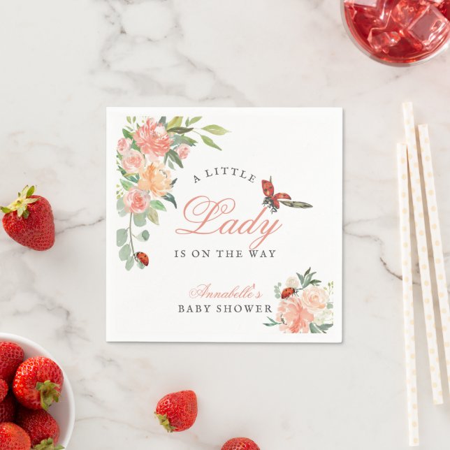 Liten dam ladybug rosor flicka baby shower pappersservett (Insitu)