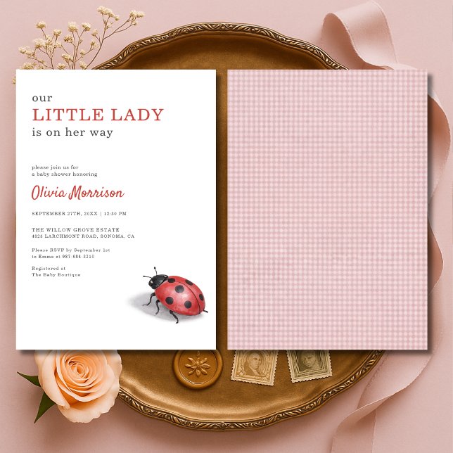 Liten dam ladybug-ruta baby shower inbjudningar (Skapare uppladdad)