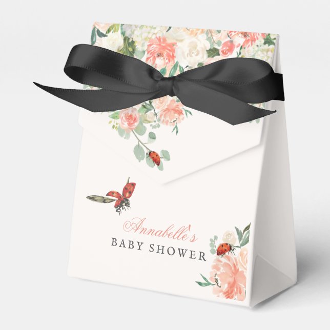 Liten dam nyckelpiga rosor flicka baby shower presentaskar (Framsidan Sidan)