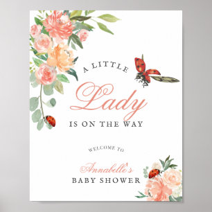 Liten dam nyckelpigor rosor flicka baby shower poster
