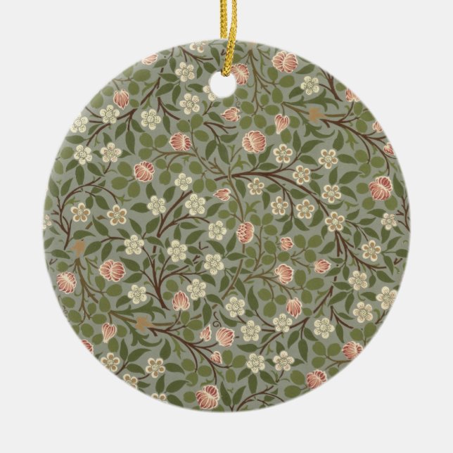 Liten design för rosa- och vitblommatapet julgransprydnad keramik (Framsidan)