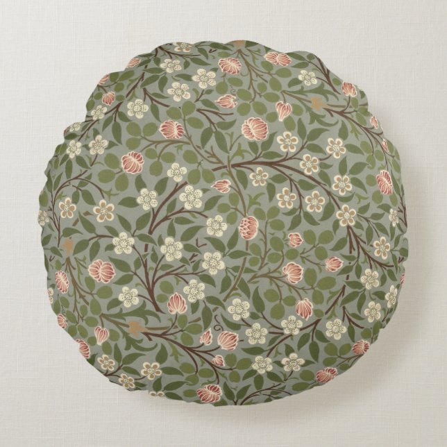 Liten design för rosa- och vitblommatapet rund kudde (Framsidan)
