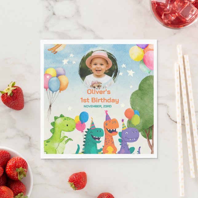 Liten Dino 1-års födelsedagspapper servett (Insitu)