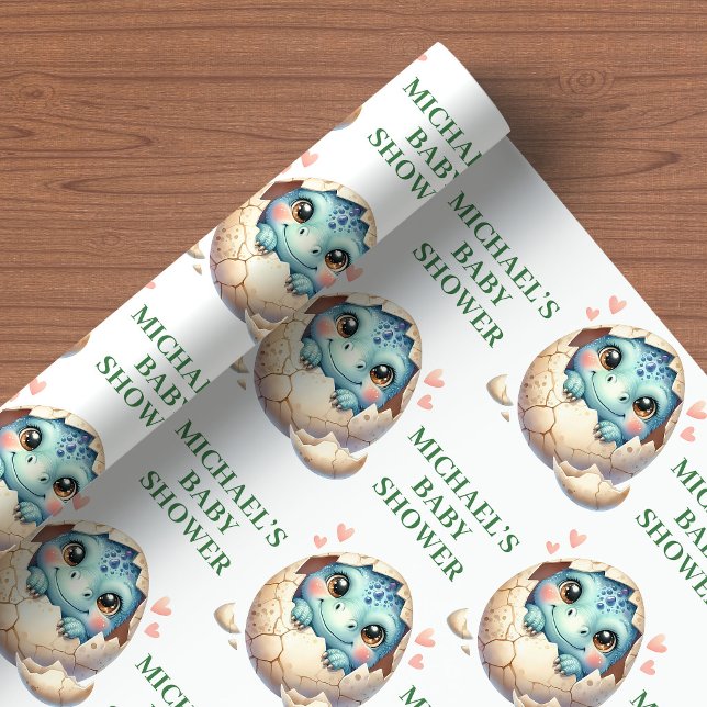 Liten Dino Baby Shower Presentpapper Kläcks (Little Dino Baby Shower Wrapping Paper Hatching Soon)