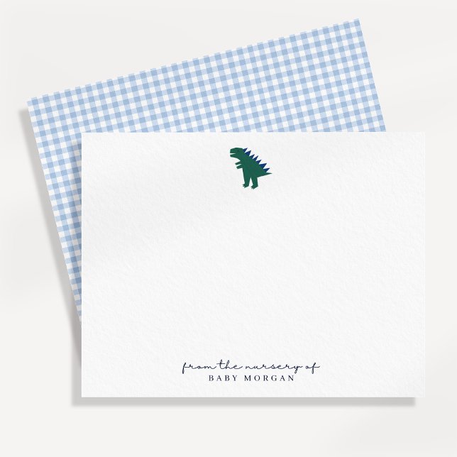 Liten dinosaur blå Gingham förlossningskort Inbjudningar (Skapare uppladdad)