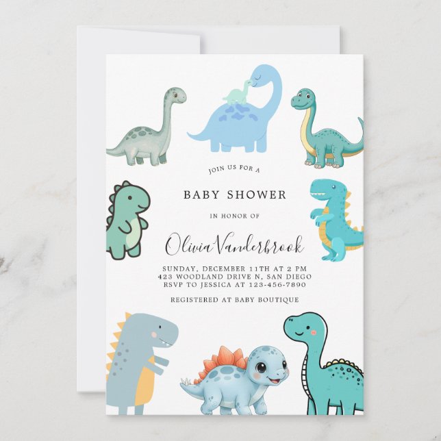 Liten dinosaur Söt babyfirande Inbjudningar (Framsida)
