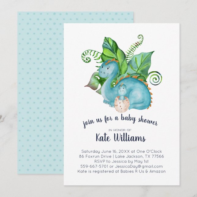 Liten Dinosaurie Bebis Babyshower Inbjudan (Fram/baksida)