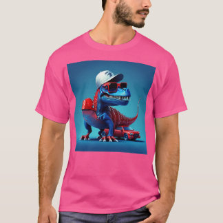 liten dinosaurie på en röd sportbil t shirt