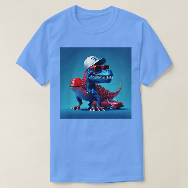 liten dinosaurie på en röd sportbil t shirt (Design framsida)