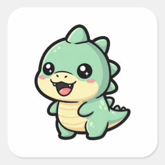 Liten dinosaurie – Söt Kawaii-illustration Fyrkantigt Klistermärke