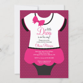Liten diva bebisfest-inbjudan, rosa, svart inbjudningar