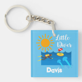 Liten diver med geléfisk - akrylisk nyckelkedja