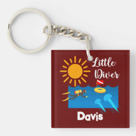 Liten diver med geléfisk - akrylisk nyckelkedja