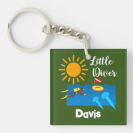 Liten diver med geléfisk - akrylisk nyckelkedja