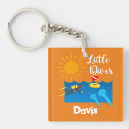 Liten diver med geléfisk - akrylisk nyckelkedja