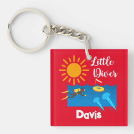 Liten diver med geléfisk - akrylisk nyckelkedja