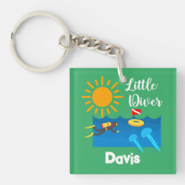 Liten diver med geléfisk - akrylisk nyckelkedja