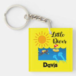 Liten diver med geléfisk - akrylisk nyckelkedja