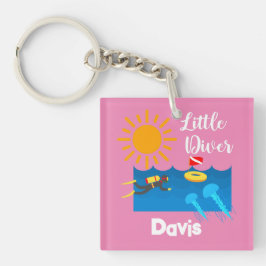 Liten diver med geléfisk - akrylisk nyckelkedja