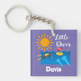 Liten diver med geléfisk - akrylisk nyckelkedja