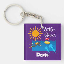 Liten diver med geléfisk - akrylisk nyckelkedja