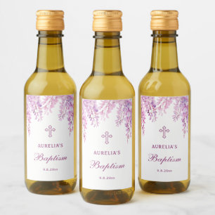 Liten dop med rosa wisteria vinetikett
