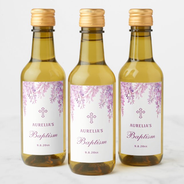 Liten dop med rosa wisteria vinetikett (Flaskor)