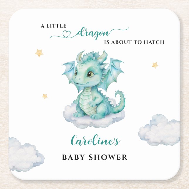 Liten Drakes Babyshower Underlägg Papper Kvadrat (Framsidan)